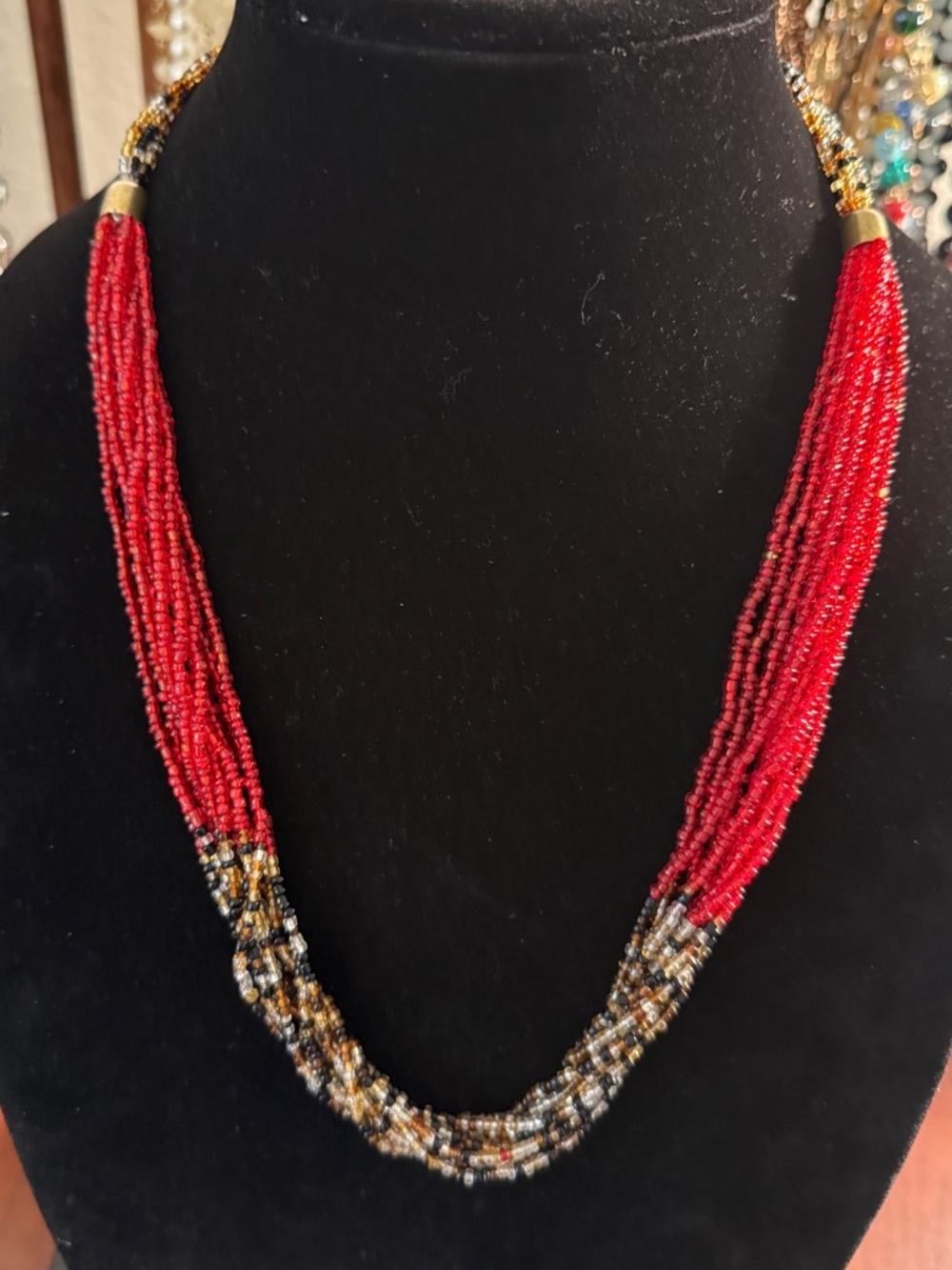 Multi-Strand Glass Beaded Statement Necklace